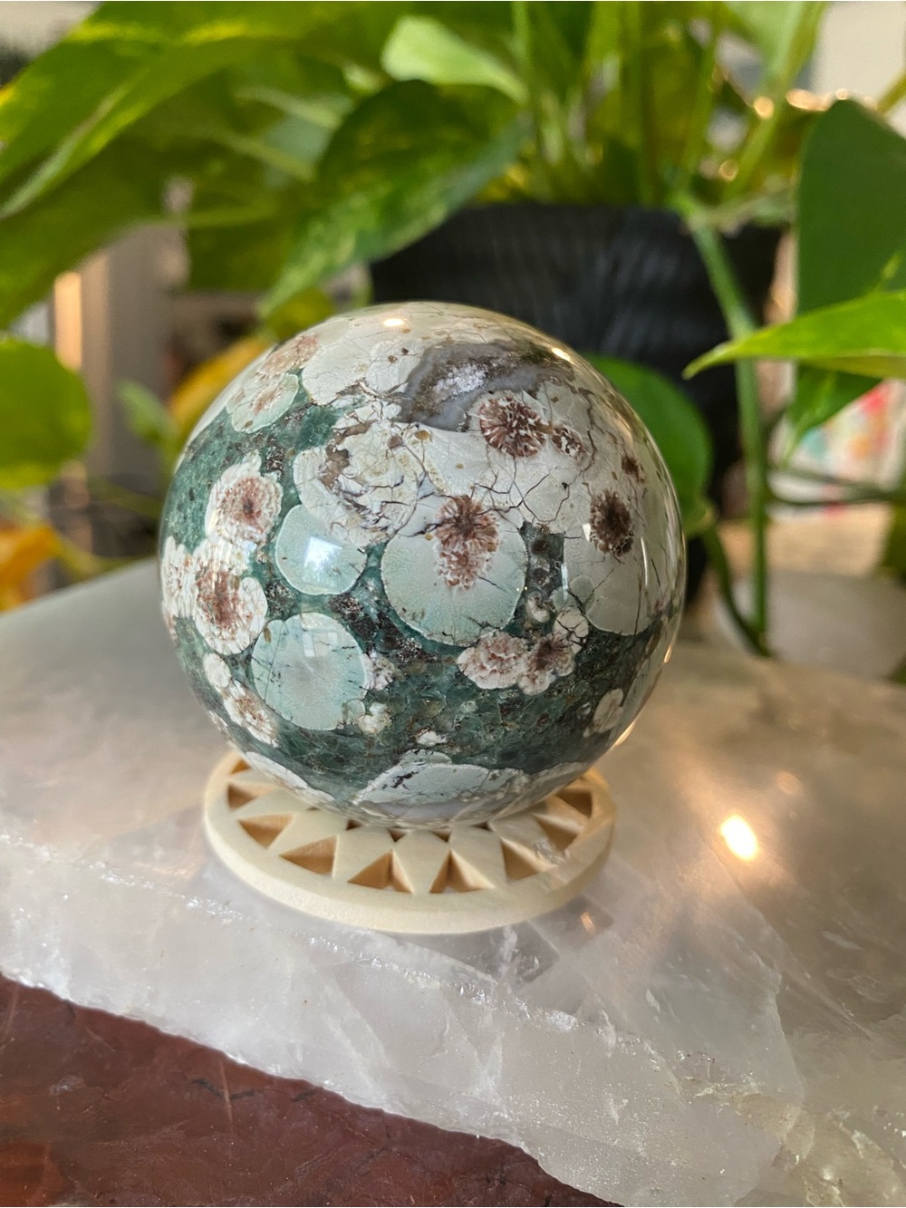 Green Cherry Blossom Agate Sphere- Home Art Accent